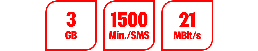 Inklusive 3 GB, 1.500 Min./SMS und 21 MBit/s