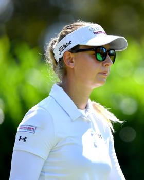 EVIAN-LES-BAINS, FRANCE - JULY 11: Emily Kristine Pedersen of Denmark looks on during the first round of the Amundi Evian Championship at Evian Resort Golf Club on July 11, 2024 in Evian-les-Bains, France. (Photo by Valerio Pennicino/Getty Images) (Valerio Pennicino/L'Equipe)