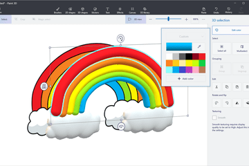 A 3D rainbow being colored in Paint 3D