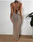 Tan knit backless beach cover up with tie around waist