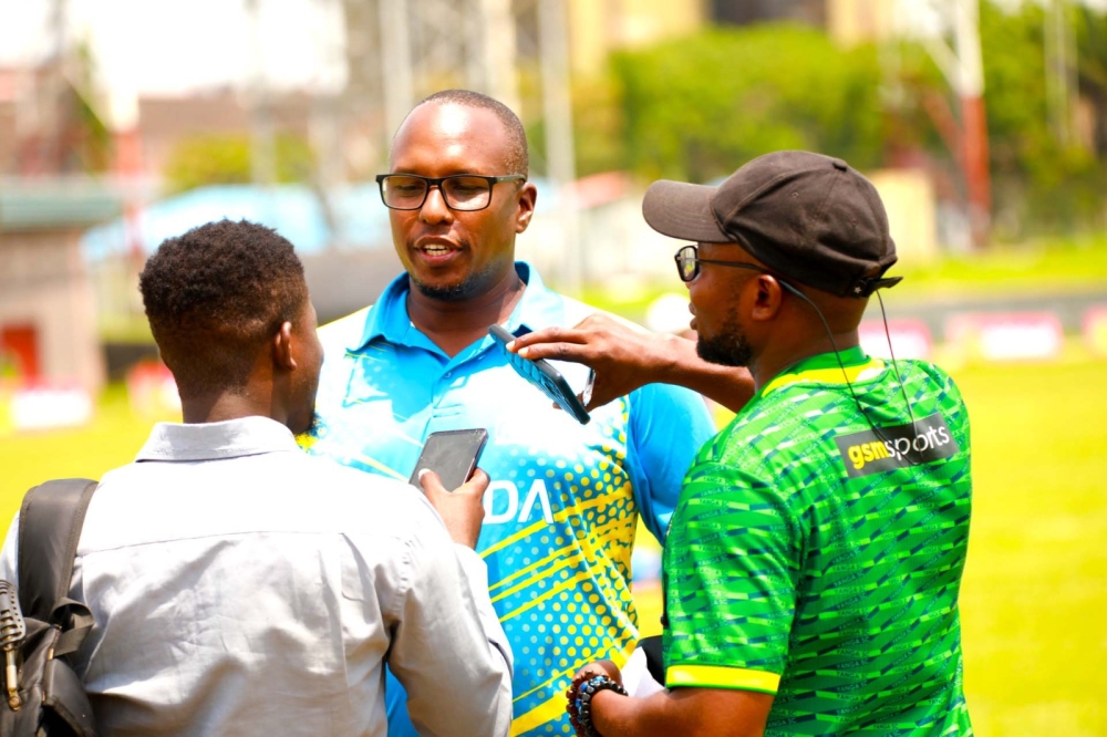 Rwanda Cricket Association president Stephen Musaale speaks to the media. Courtesy