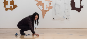 Jean Shin installing a work at Philadelphia Museum of Art