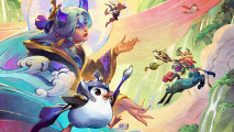 TFT comps meta: a Pengu penguin next to Alune, with other Teamfight Tactics characters in the background