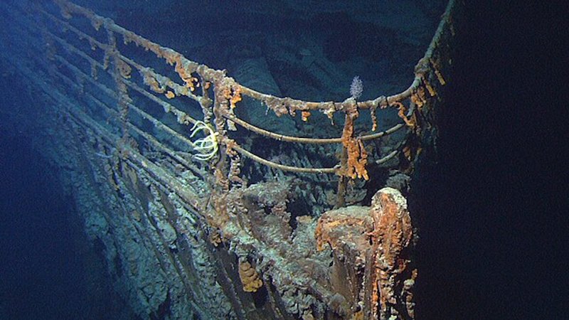 View of the bow of the RMS Titanic photographed in June 2004 by the ROV Hercules during an expedition returning to the shipwreck of the Titanic.