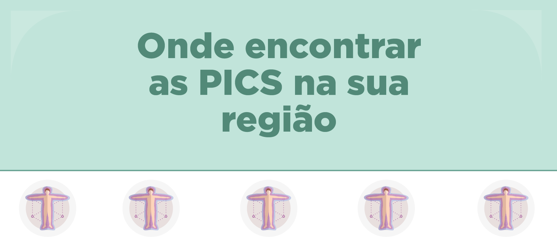 A arte apresenta um texto na parte de cima , com um fundo verde, que diz "Onde encontrar as PICS na região" e na parte debaixo, ilustrações de pessoas.