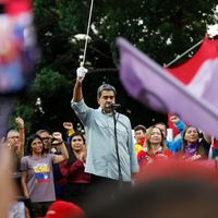 Nicolas Maduro, lors d'un rassemblement de célébration de sa victoire aux dernières élections vénézuéliennes, à Caracas, le 28 août 2024.