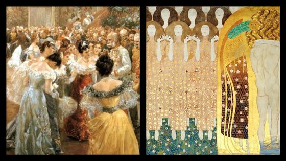 Bal à la Cour par Wilhelm Gause et Frise Beethoven de Gustav Klimt