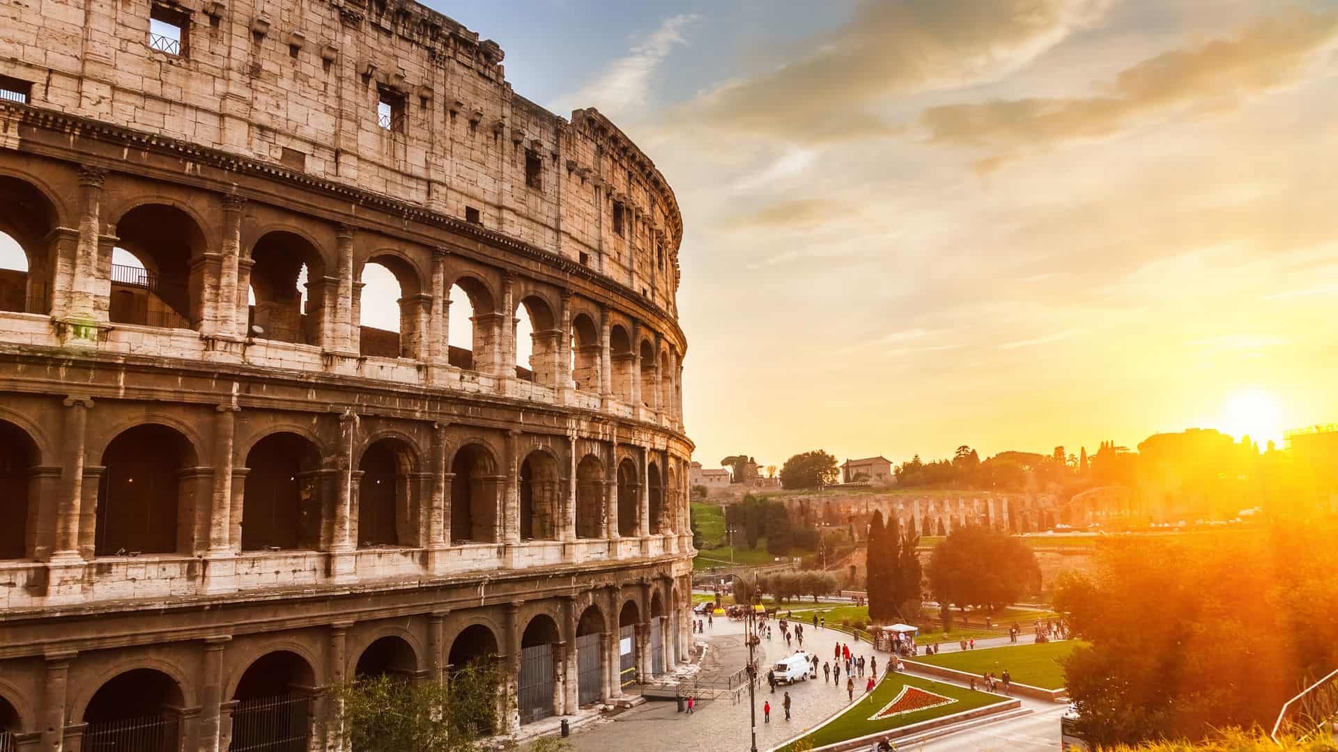The Roman Colosseum at sunset