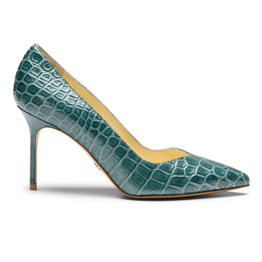 Perfect Pump 85 in Emerald Green Croc Embossed Calf