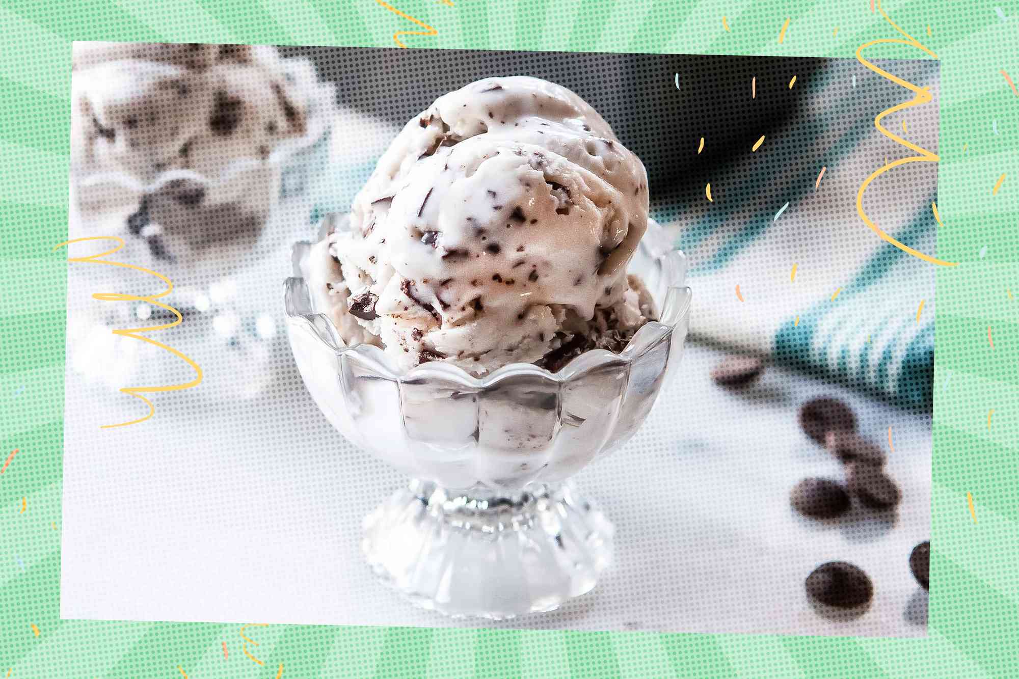 Glass cup filled with chocolate chip ice cream