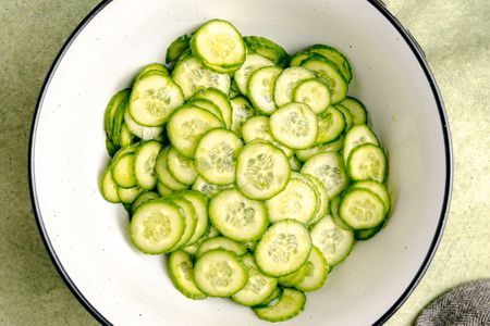 Sliced cucumbers in a bowl