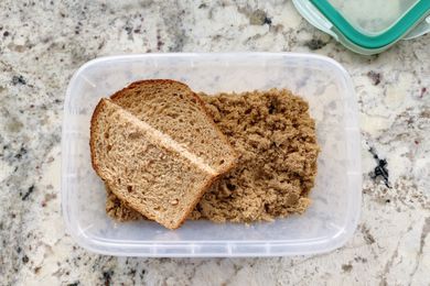 brown sugar container with piece of bread