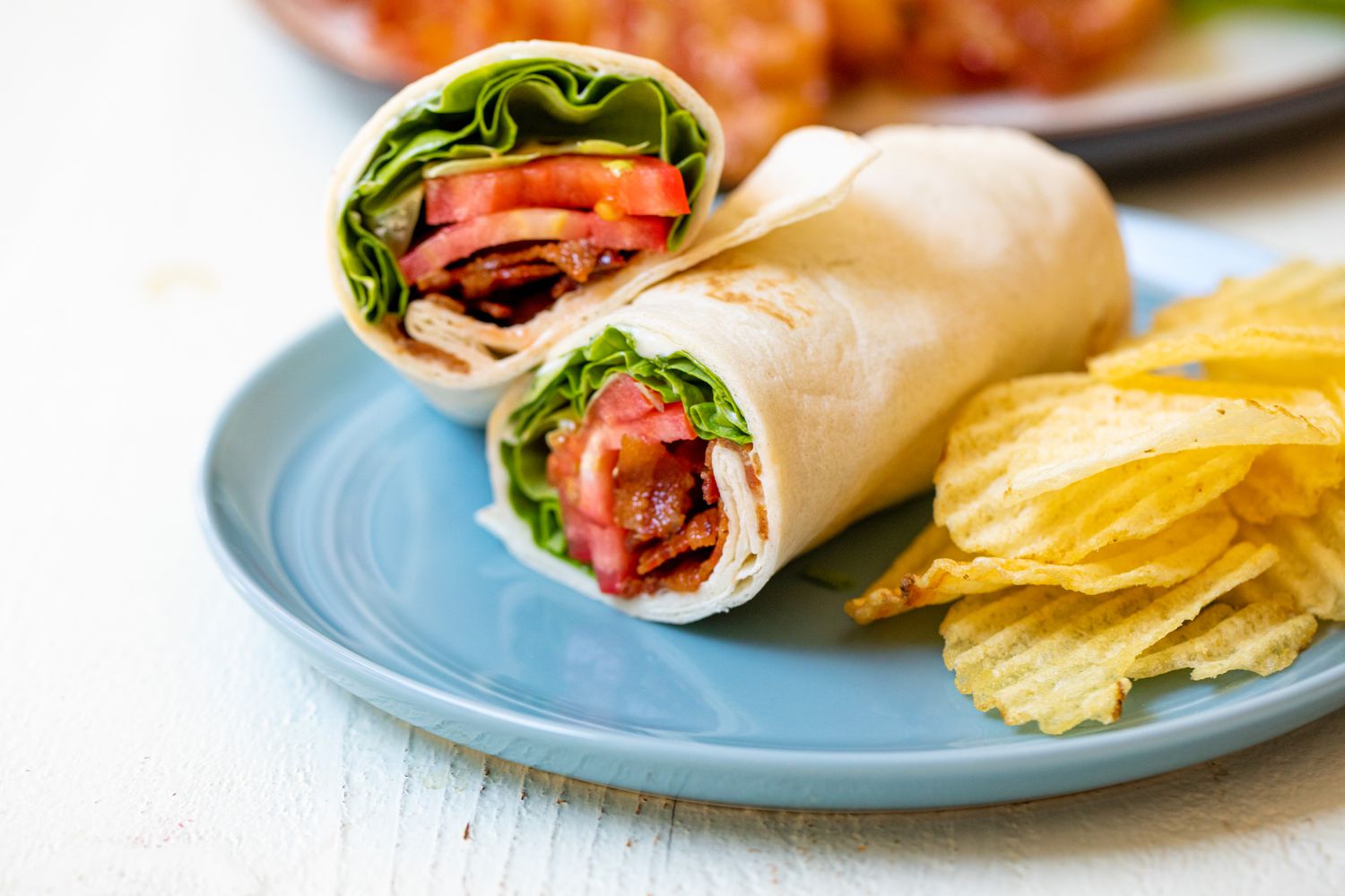 BLT Wraps on a Plate with Chips