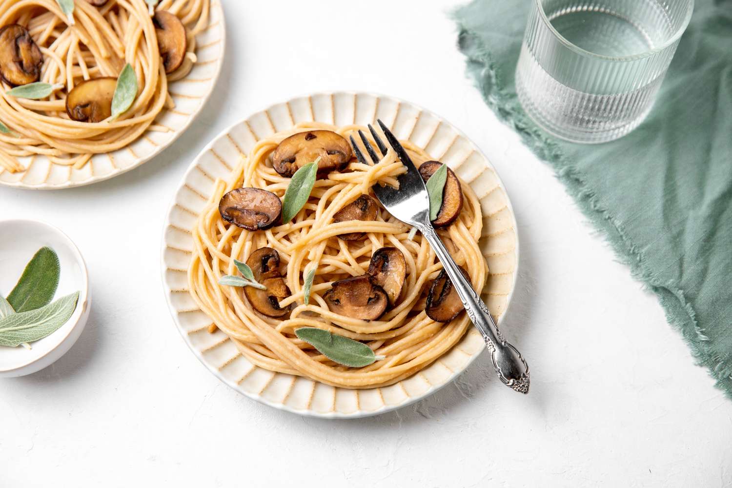 Two Plates of Creamy Miso Mushroom Pasta