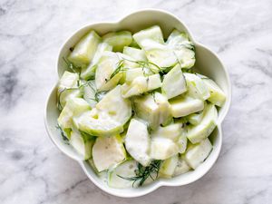 Bowl of Tzatziki (Cucumber Yogurt Salad) With Sprigs of Dill