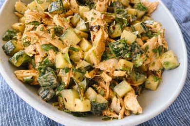 Chili crisp chicken salad in a bowl