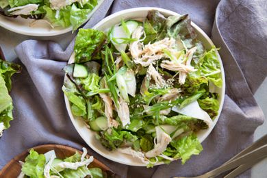 Weeknight chicken salad in a bowl.