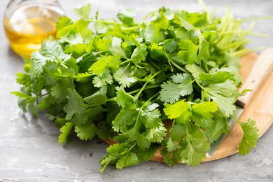 cilantro on cutting board