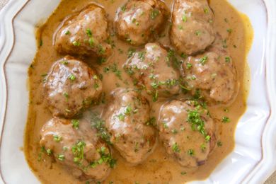 meatballs in a white bowl