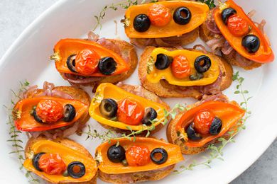 Roasted Pepper Crostini with Olives