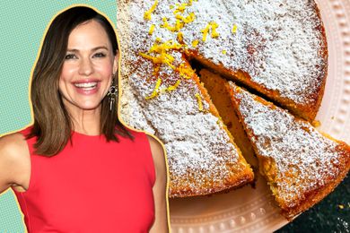 photo cut out of Jennifer Garner next to a photo of her olive oil cake