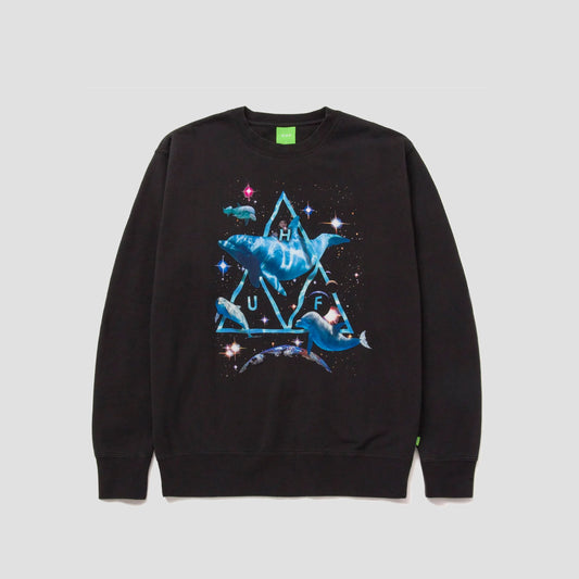 HUF Space Dolphins Wash Crewneck Black