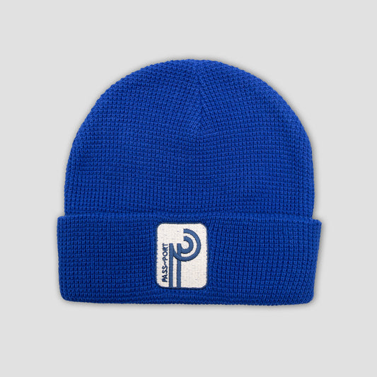 Passport Long Con Waffle Knit Beanie Royal Blue