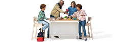 Profile of a family around the dinner table.