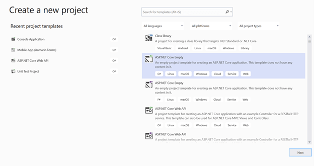 Create a new ASP.NET Core project.