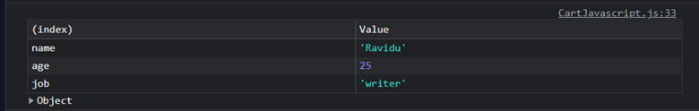 Passing tabular data as an object in JavaScript