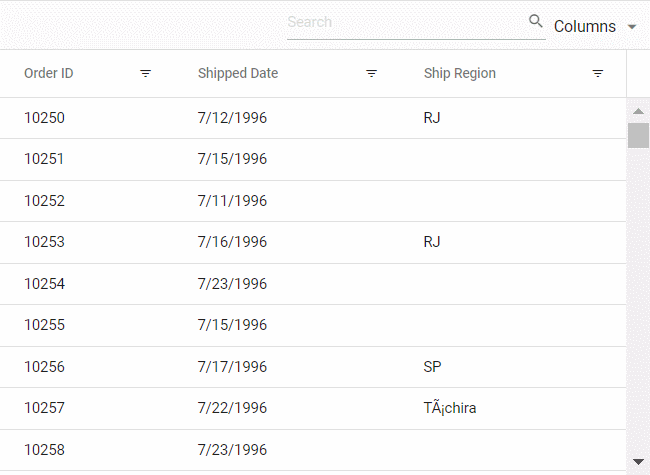 New Search and Filter Operators in JavaScript DataGrid