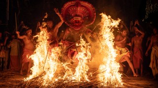 Gavin Burnett’s image of the Kandanar Kelan Theyyam, a Hindu ceremony in the Indian state of Kerala, was runner-up in the people category. Burnett had to wait until 3am to get his photo at a small private temple
