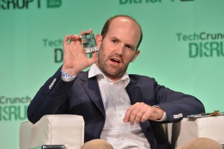 Eben Upton, the Raspberry Pi founder, shows off one of the company’s credit-card-sized computers