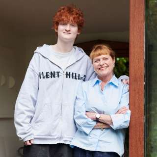 Janet Ellis, 68, with Sonny Jones, 20, at home in London