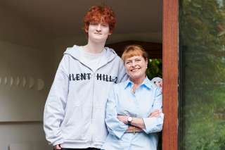 Janet Ellis, 68, with Sonny Jones, 20, at home in London