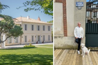 Château Troplong Mondot and Josh Wood with his dog, Gandalf, on the Avenue de Champagne in Épernay, France