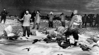 Coast guardsmen with a group of German prisoners who were captured attempting to establish radio-weather stations in Greenland