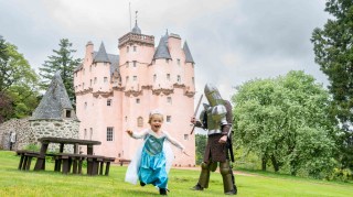 A girl plays in the grounds of Craigievar Castle in Aberdeenshire, said to have inspired Walt Disney’s Cinderella. The landmark has reopened after 18 months of renovation to “futureproof” it against rain and climate change as part of the campaign “Pink Again”