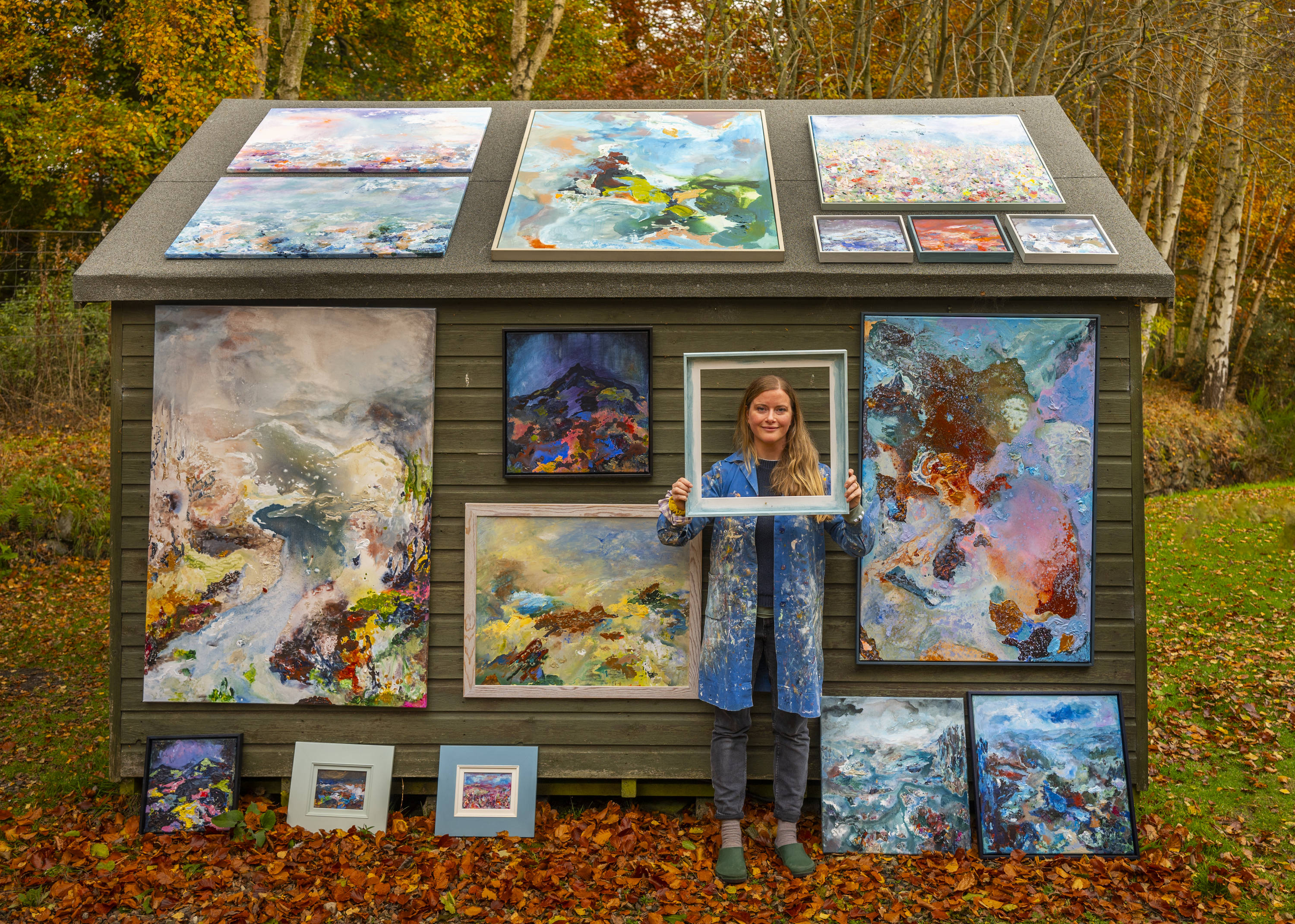 Hatti Pattisson is producing large collections in her studio at home in Perthshire to prepare for forthcoming exhibitions. The colours of her local area during the turn of the season are a source of inspiration for her work