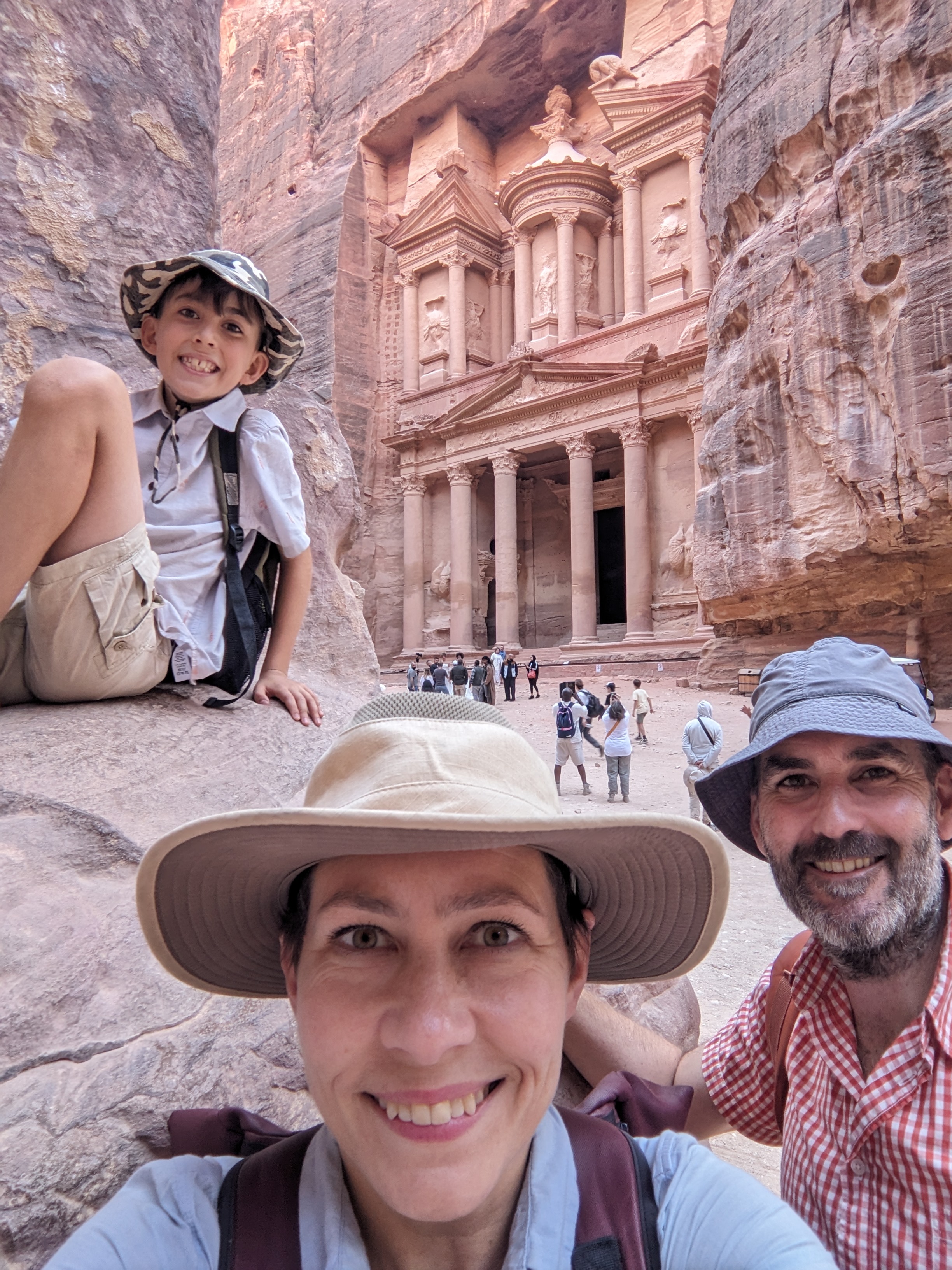 Liz Edwards with her family at Petra