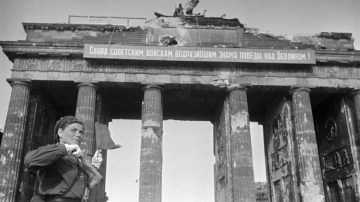 Maria Limanskaya directing traffic at the Brandenburg Gate in Berlin in May 1945, after the Red Army rolled into Berlin