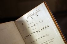 Photo of George Washington’s signed copy of the US Constitution