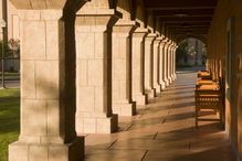 Portico with benches at University of Texas