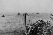 Ships carrying members of the BEF leaving Dunkirk during the evacuation of British troops