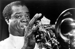 Louis Armstrong playing trumpet