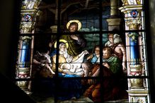 Stained-glass nativity scene