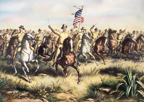 Lithograph of Theodore Roosevelt and the Rough Riders Charging San Juan Hill