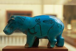 Statuette of Hippo in blue Egyptian faience, Egyptian civilization, Middle Kingdom, XI-XIII Dynasty