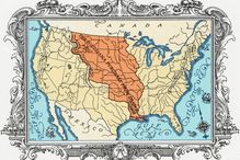 Full color drawing of the Louisiana Purchase map.