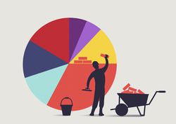 A Construction Worker Building a Bigger Pie Chart Share With Bricks